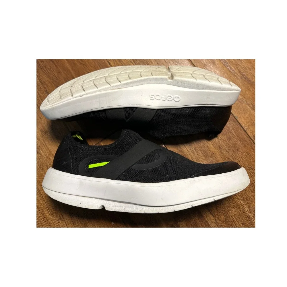 OOFOS Ooahh Luxe Slip On Sandal Recovery Shoe Black‎ Green Trim Comfort Mens